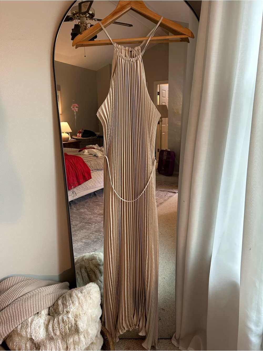 Banana Republic Bone Pleated Halter Maxi Dress